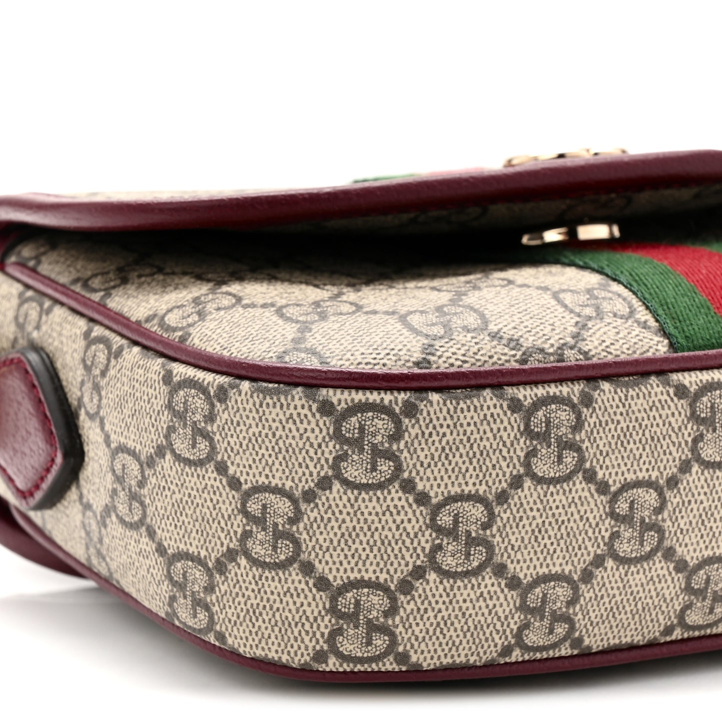GG Supreme Monogram Textured Dollar Calfskin Small Ophidia Top Handle Shoulder Bag Beige Bordeaux