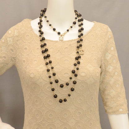 Chanel Long Beaded CC Double Strand Necklace Black 3 of 5