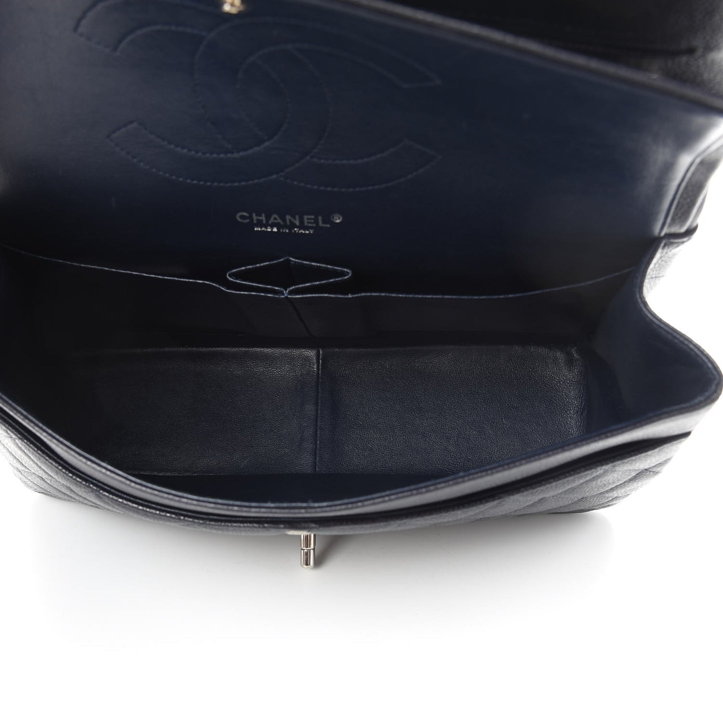 Caviar Quilted Jumbo Double Flap Navy Blue