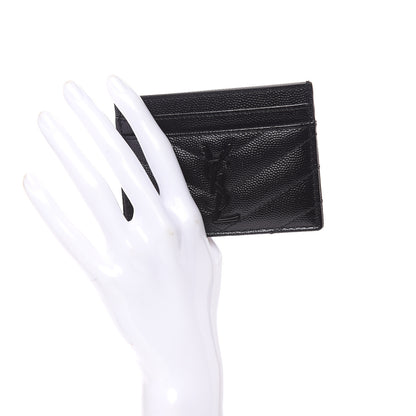 Saint Laurent Grain De Poudre Matelasse Chevron Monogram Credit Card Case Black 2 of 8