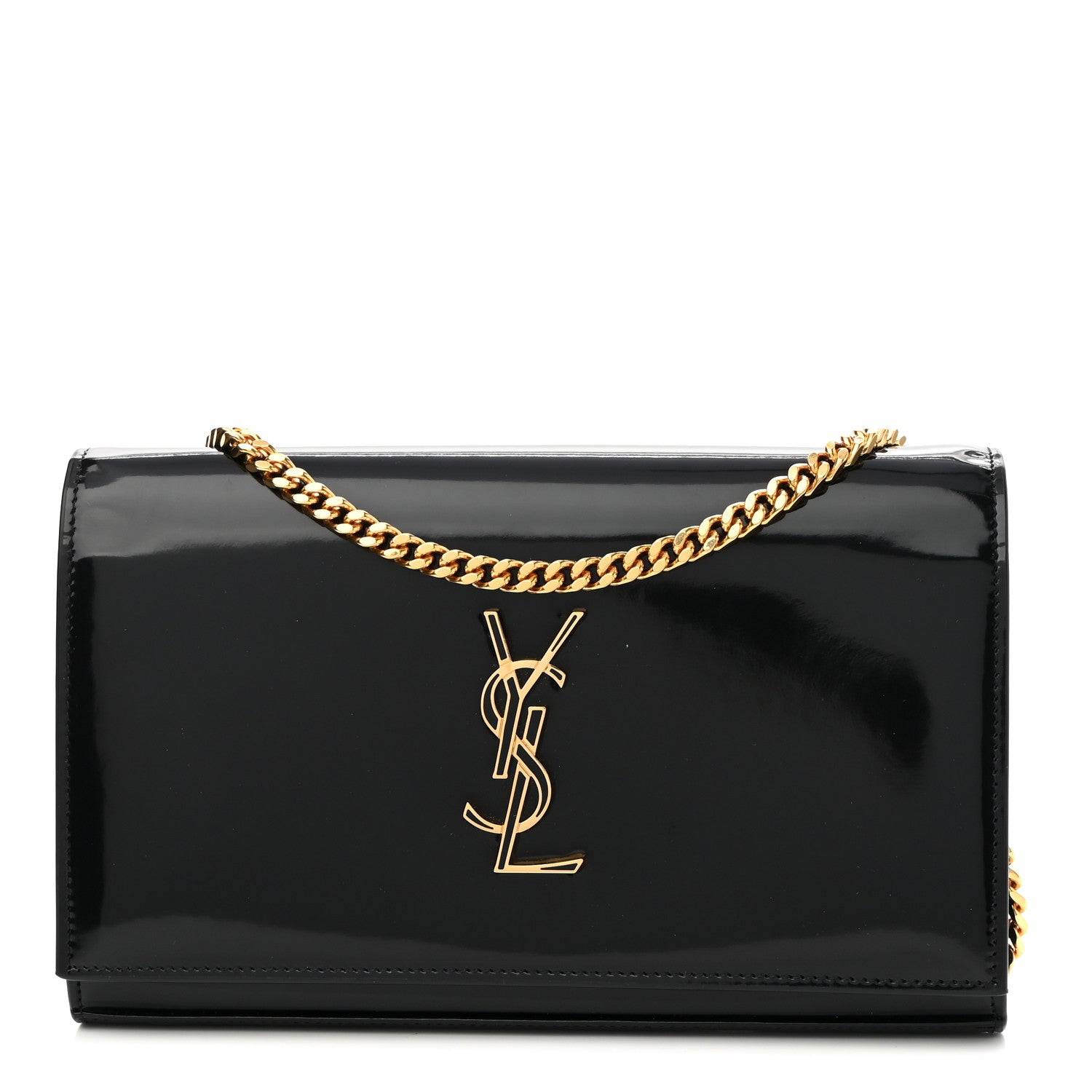 Saint Laurent Patent Calfskin Monogram Kate Wallet On Chain Black 1 of 10