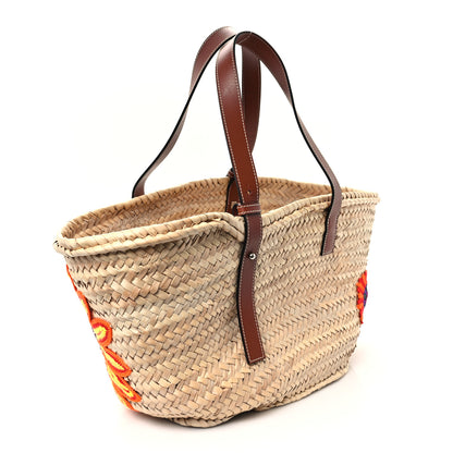 Loewe Raffia Floral Embroidered Medium Basket Tote Bag Natural Tan 3 of 11