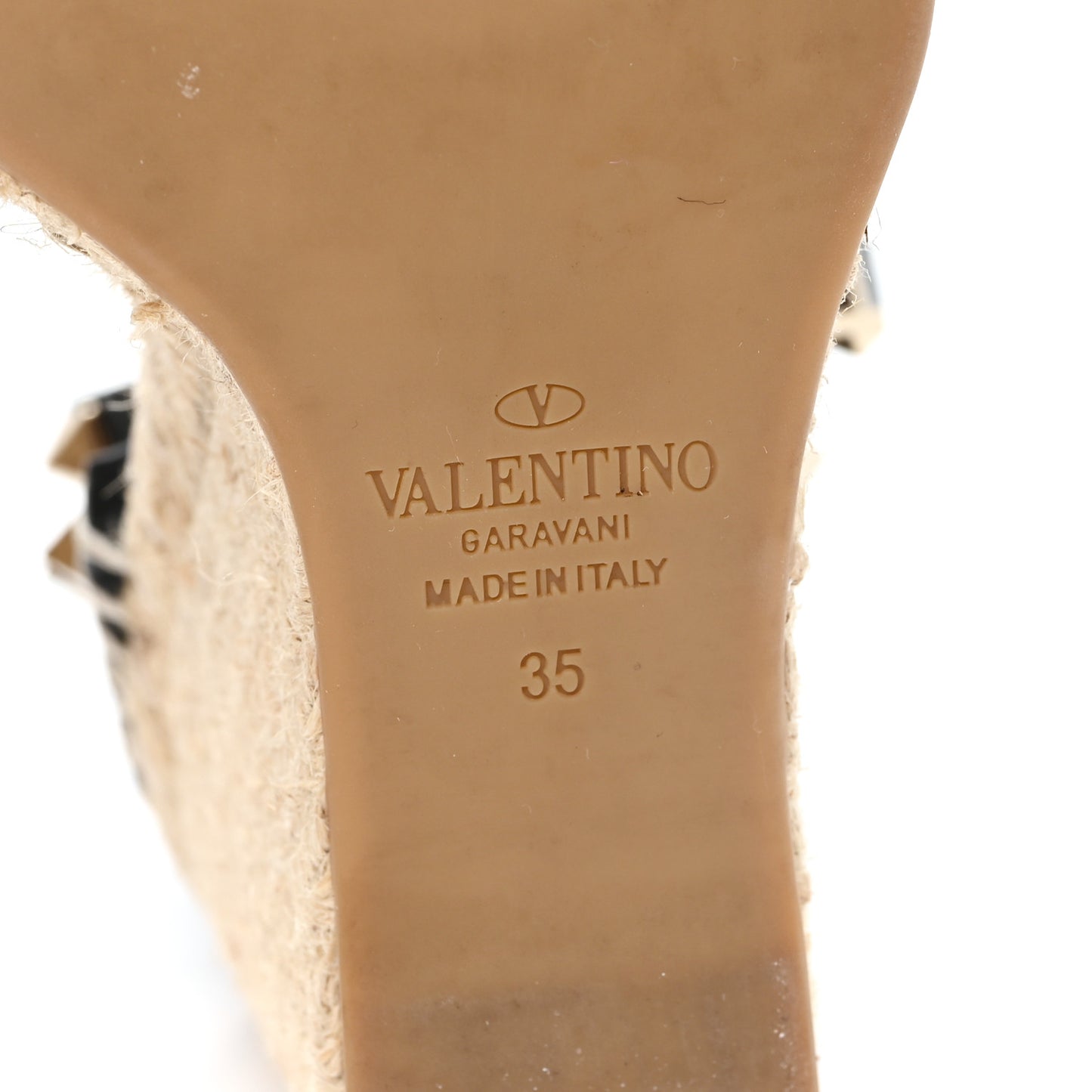 Grained Calfskin Rockstud Ankle Wrap Espadrille 15/85mm Wedges 35 Black Light Cuir