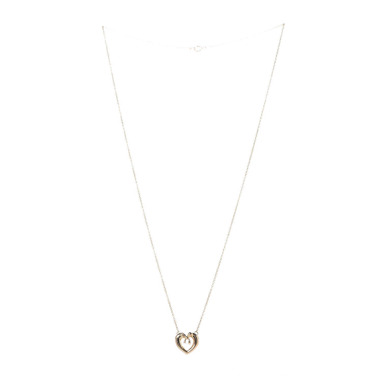 Tiffany 18K Yellow Gold Bow Tie Heart Pendant Necklace 3 of 7