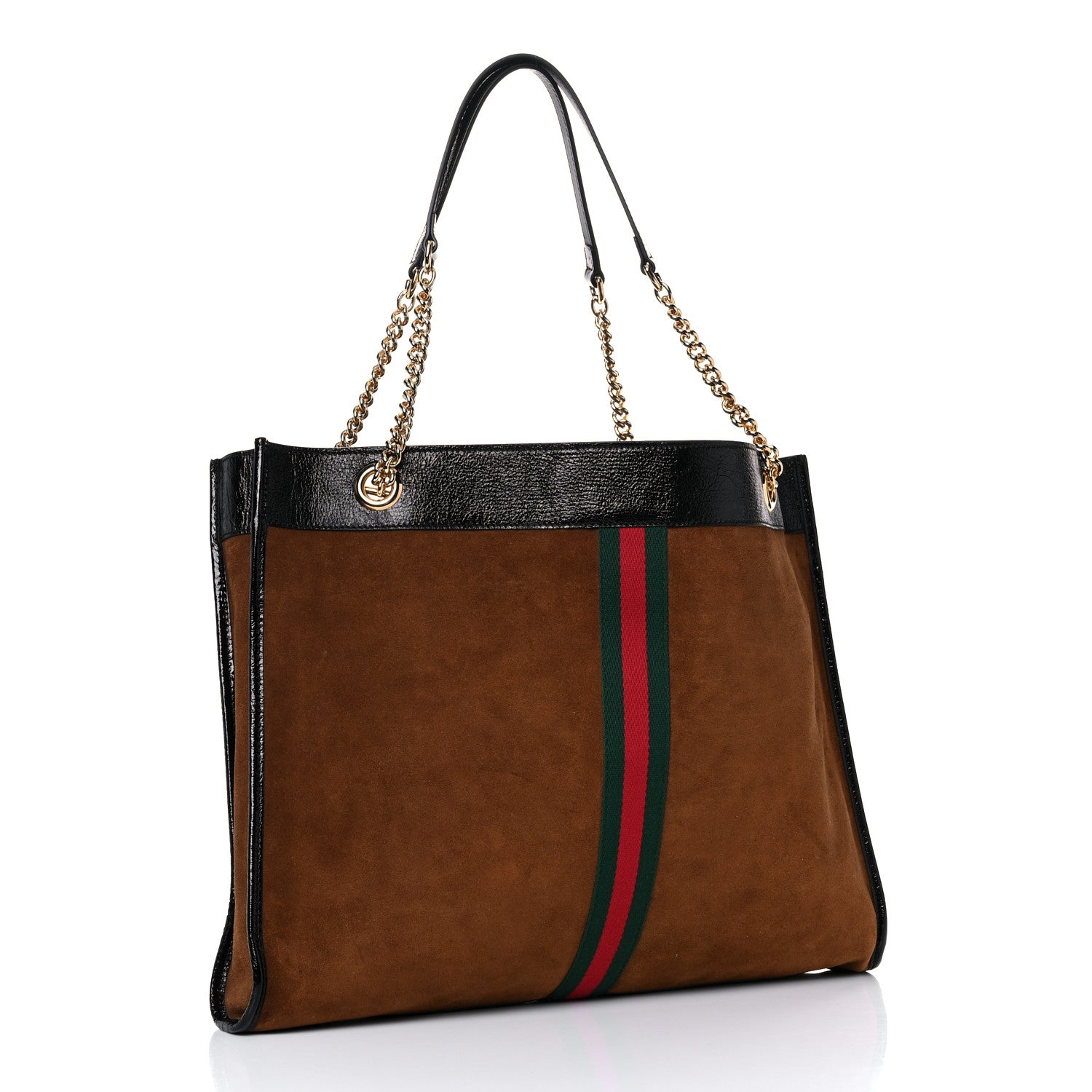 Gucci Suede Patent Large Rajah Chain Tote Nocciola Black 3 of 12
