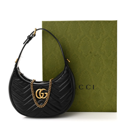 Gucci Calfskin Matelasse Chevron Mini GG Marmont Half Moon Hobo Black 12 of 12