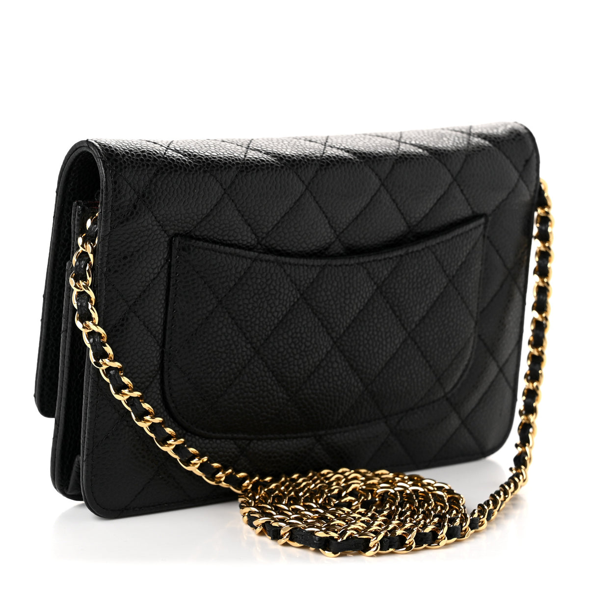 Caviar Quilted Wallet on Chain WOC Black