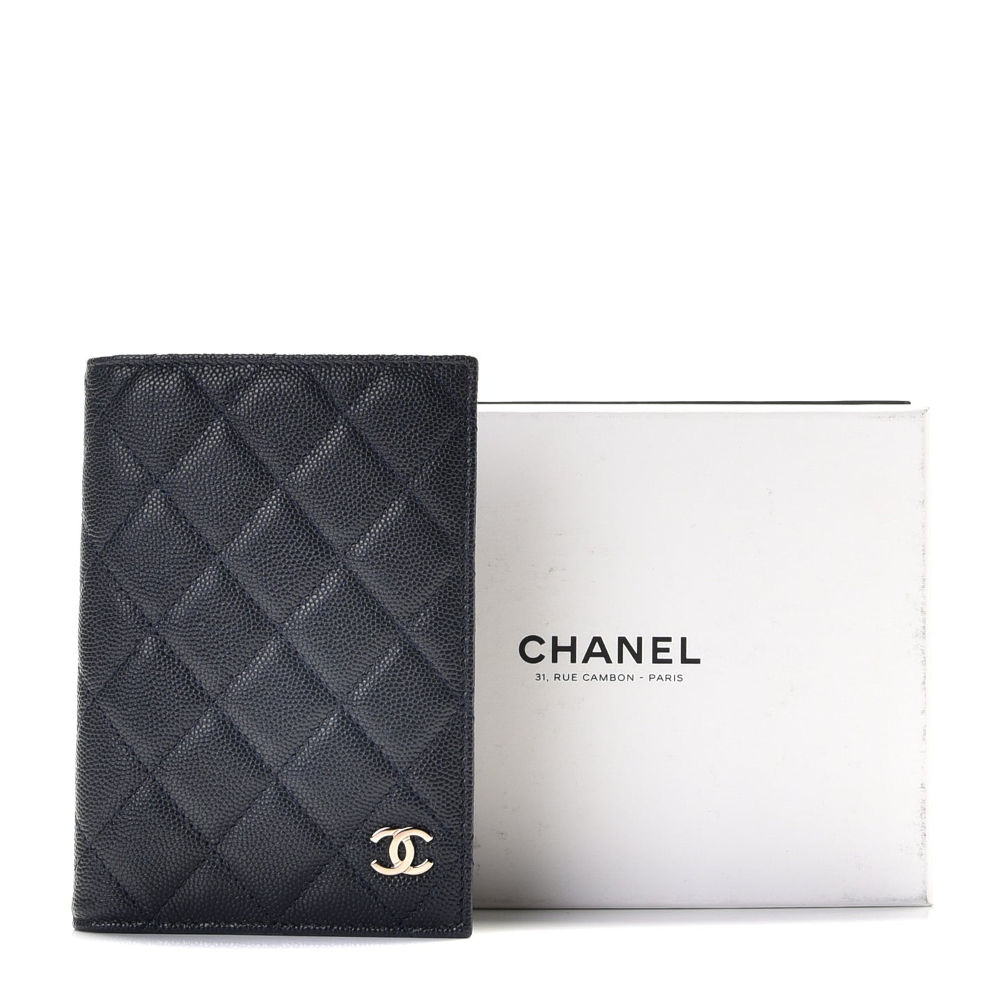 Caviar Quilted Passport Holder Navy Blue