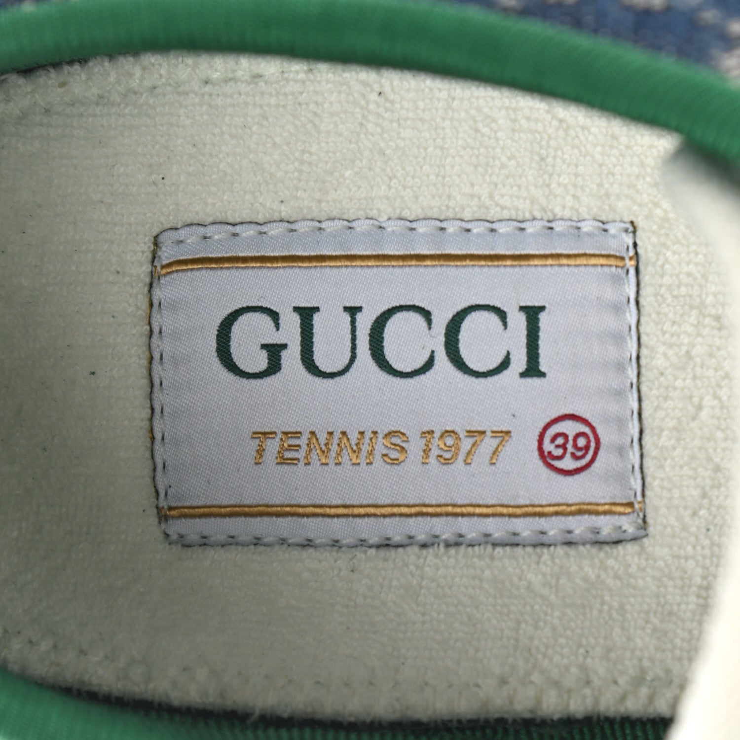Gucci New Denim GG Monogram Web Womens 1977 Tennis Sneakers 39 Blue Tea Mystic White 7 of 8