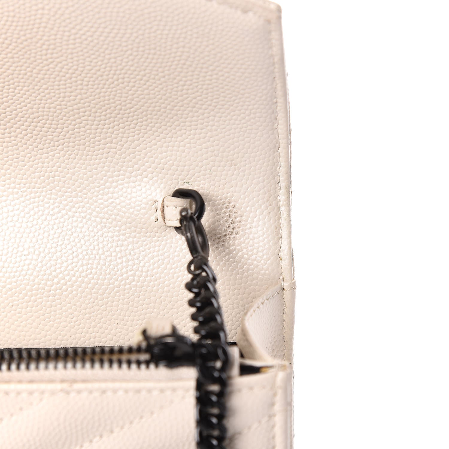 Saint Laurent Grain De Poudre Matelasse Chevron Monogram Envelope Chain Wallet Dove White 8 of 12