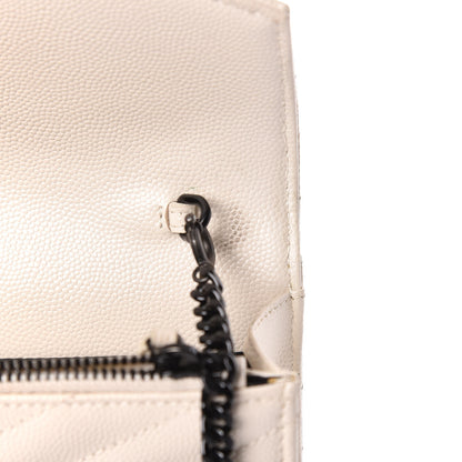Saint Laurent Grain De Poudre Matelasse Chevron Monogram Envelope Chain Wallet Dove White 8 of 12