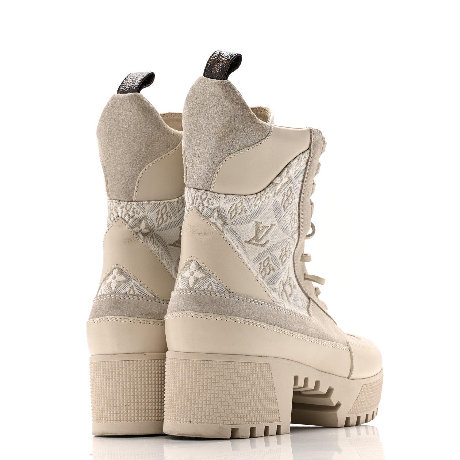 Louis Vuitton Suede Calfskin Jacquard Since 1854 Laureate Platform Desert Boots 37.5 Beige 5 of 15