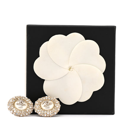 Chanel Pearl Crystal CC Round Earrings Light Gold 5 of 5