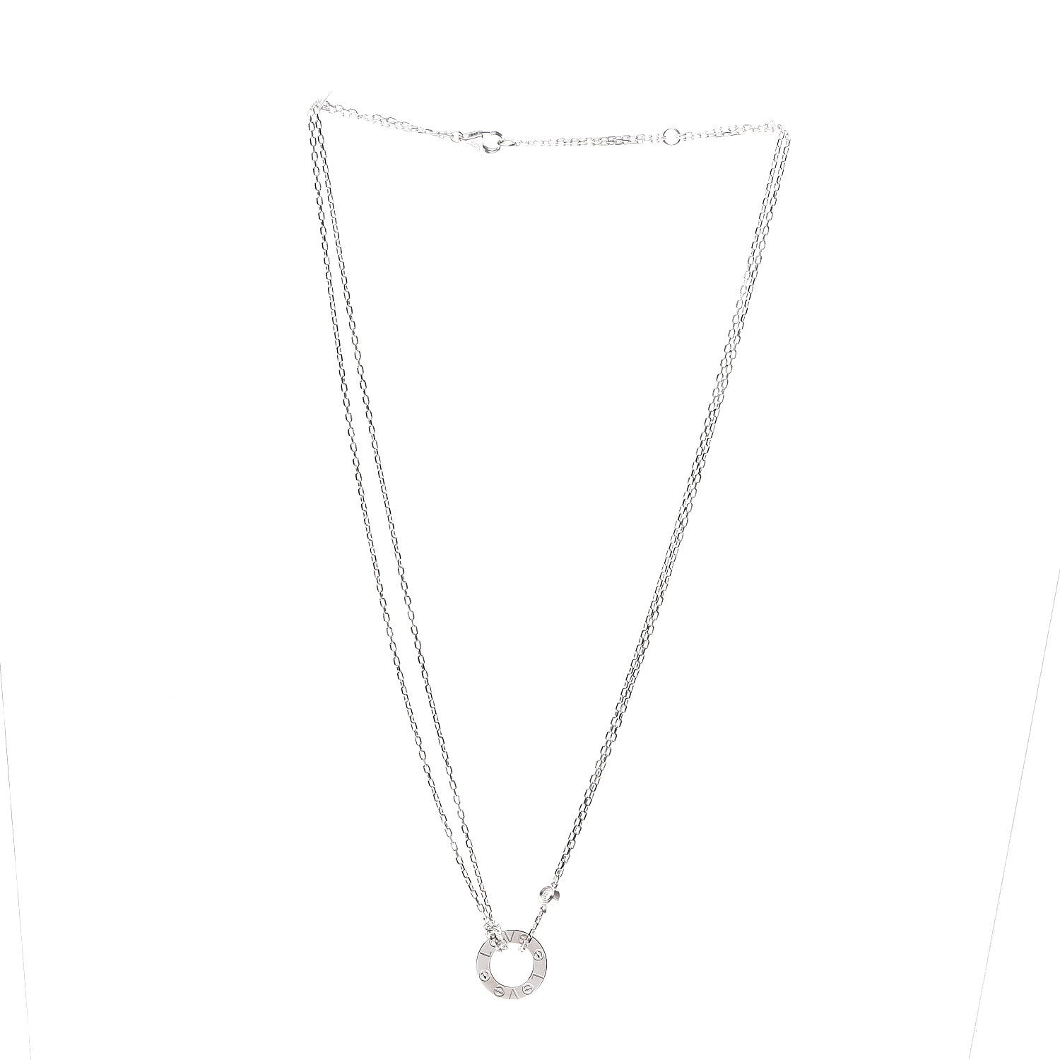 Cartier 18K White Gold 2 Diamond LOVE Necklace 2 of 6