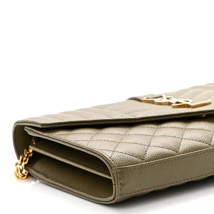Saint Laurent Grain De Poudre Mixed Matelasse Triquilt Monogram Chain Wallet Kaki 7 of 8