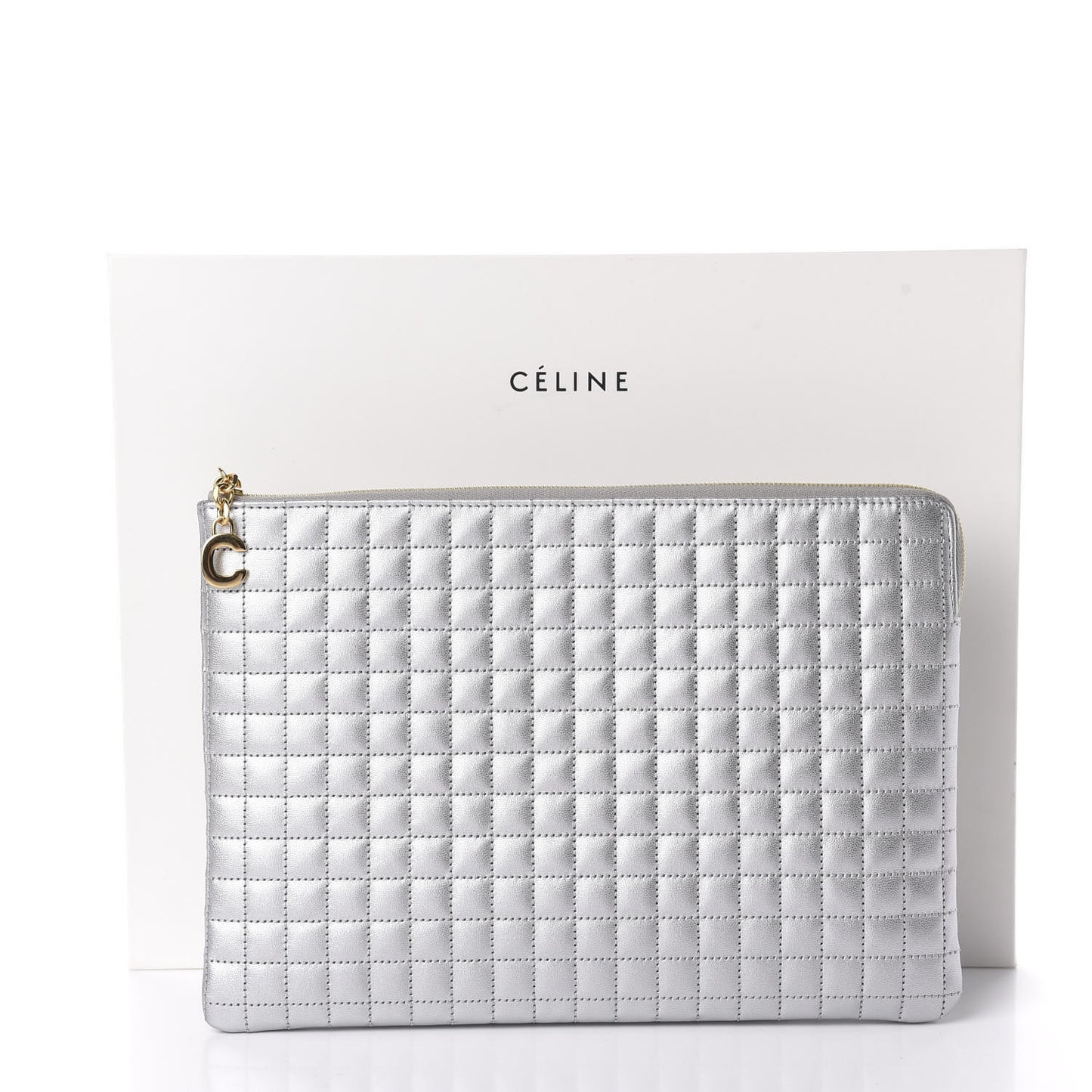 Lambskin Quilted Zip Pouch Grey