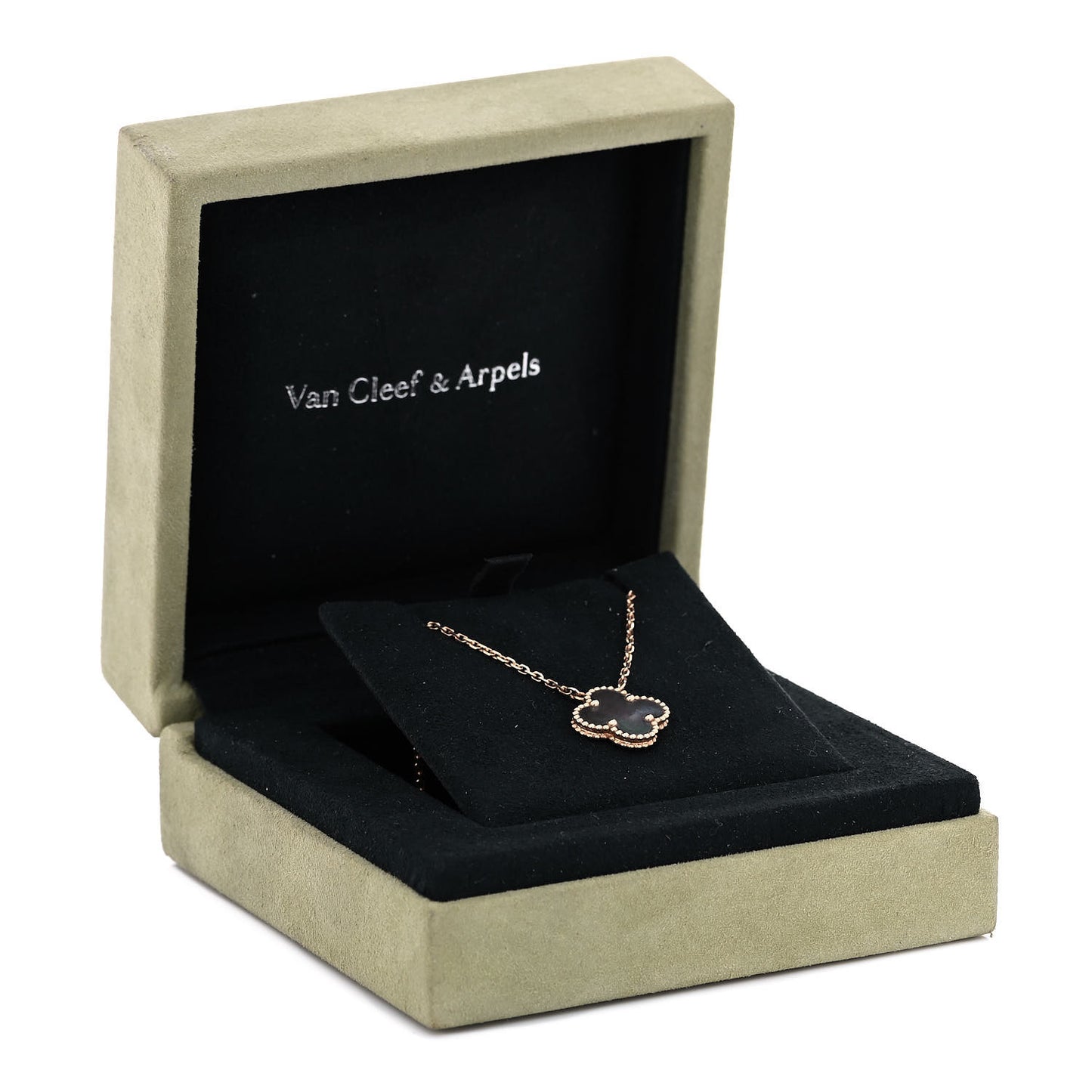 18K Rose Gold Gray Mother of Pearl Vintage Alhambra Pendant Necklace