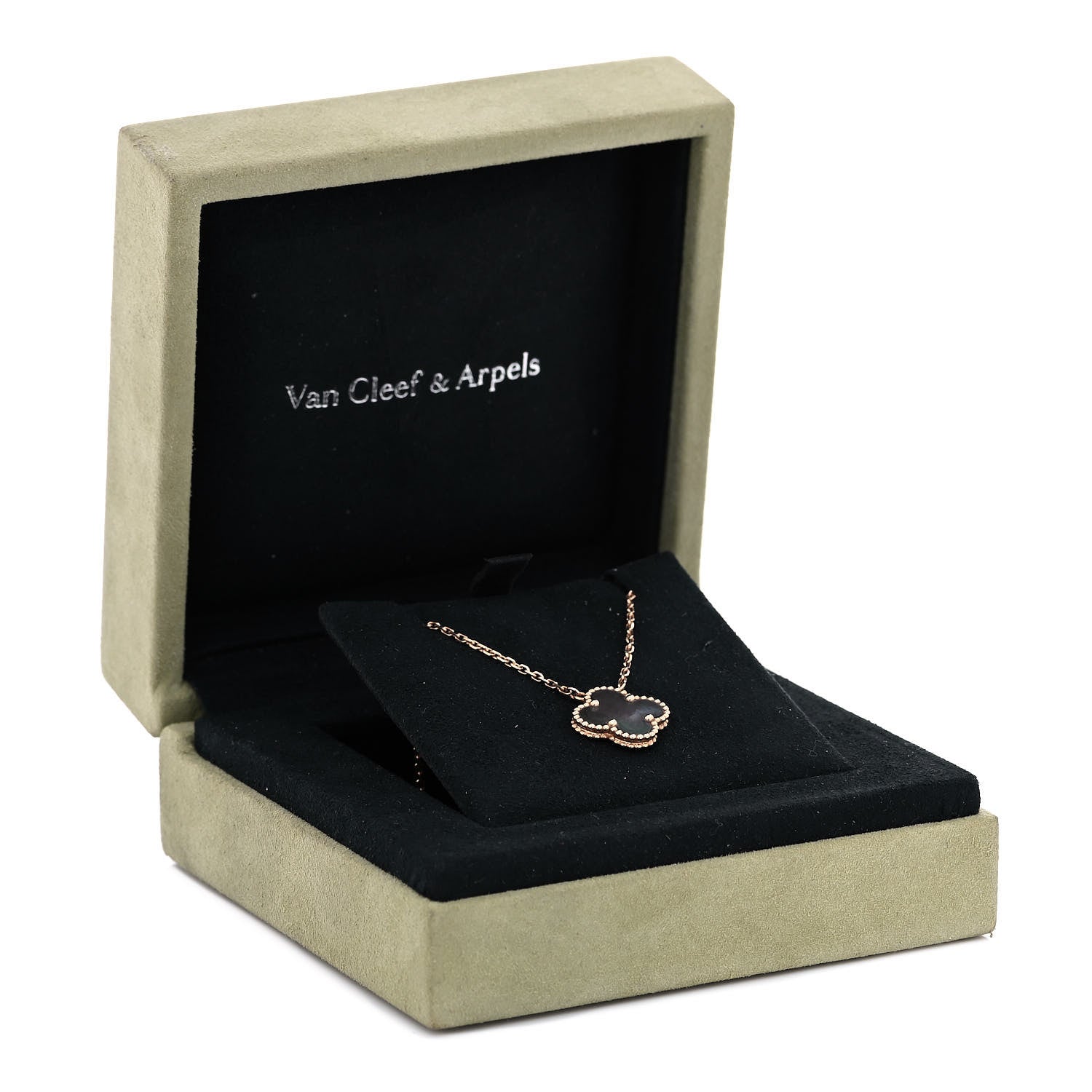 Van Cleef & Arpels 18K Rose Gold Gray Mother of Pearl Vintage Alhambra Pendant Necklace 7 of 7