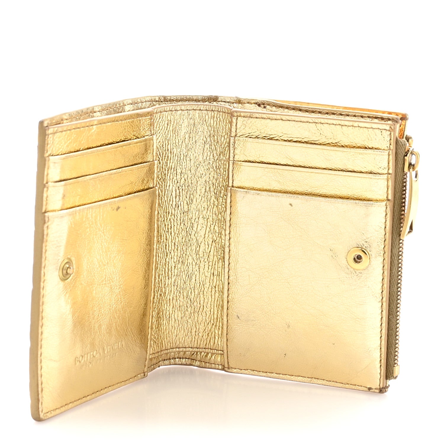 Bottega Veneta Mirror Laminated Nappa Intrecciato Small Bi-Fold Zip Wallet Gold 5 of 9