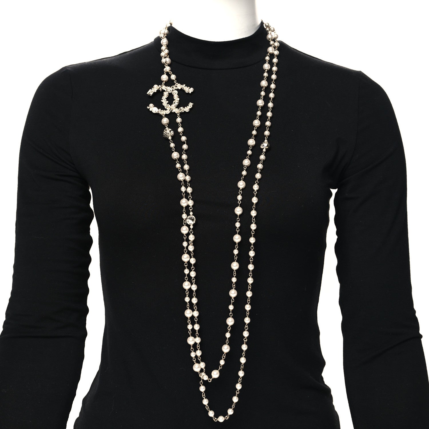 Chanel Crystal Pearl CC Charms Long Necklace Gold 2 of 5