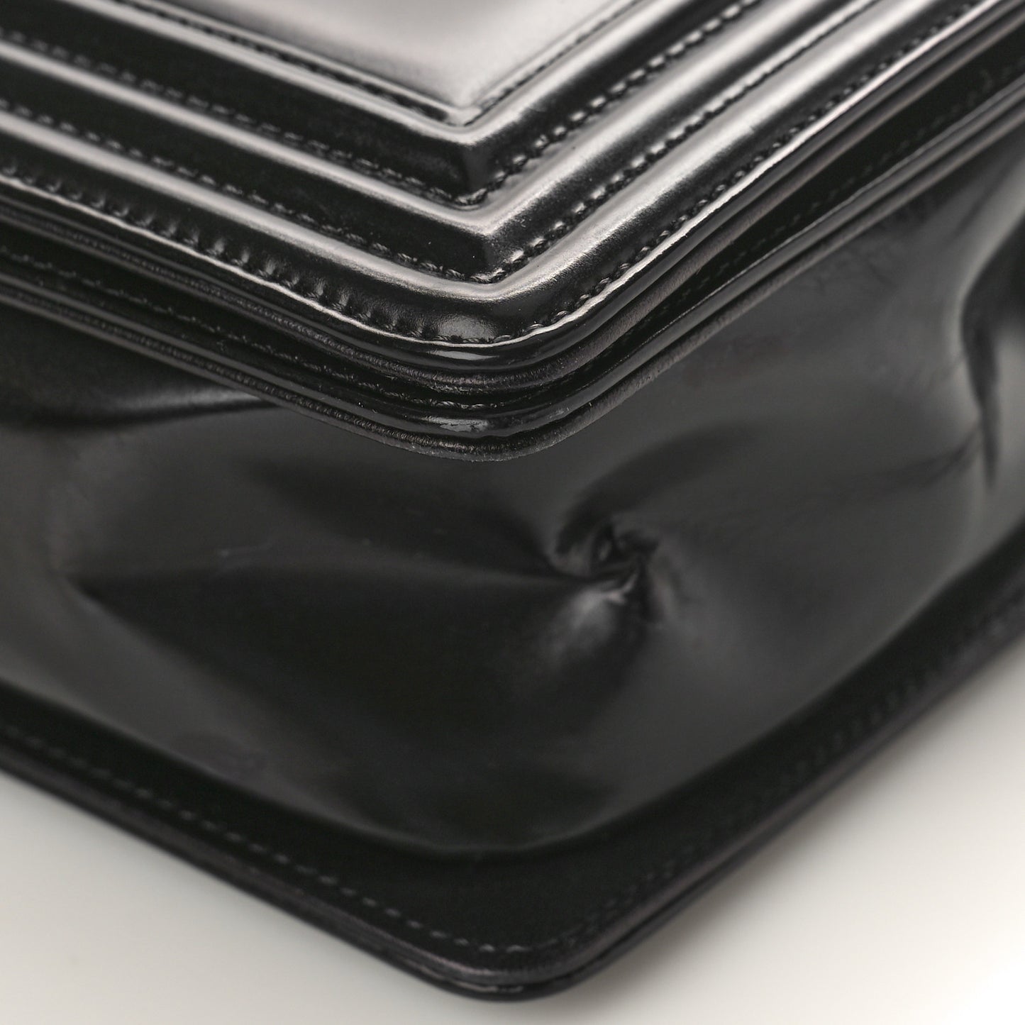 Glazed Calfskin Medium Boy Flap Black