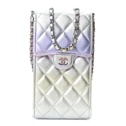Chanel Gradient Metallic Calfskin Quilted CC Phone Holder Silver Blue Yellow Purple 1 of 11