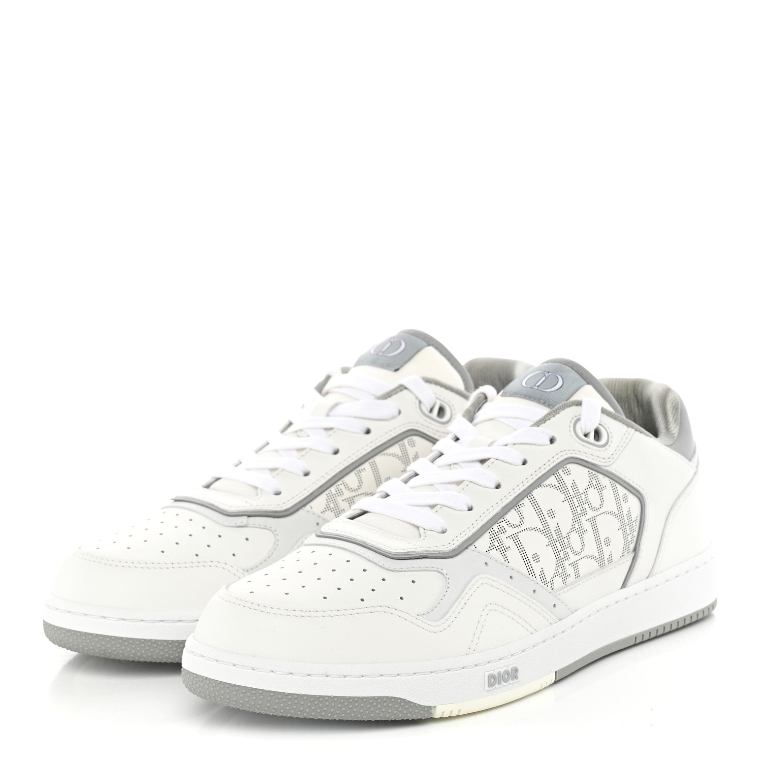 Christian Dior Smooth Calfskin Oblique Galaxy Perforated Mens B27 Low Top Sneakers 44 White Grey 2 of 10