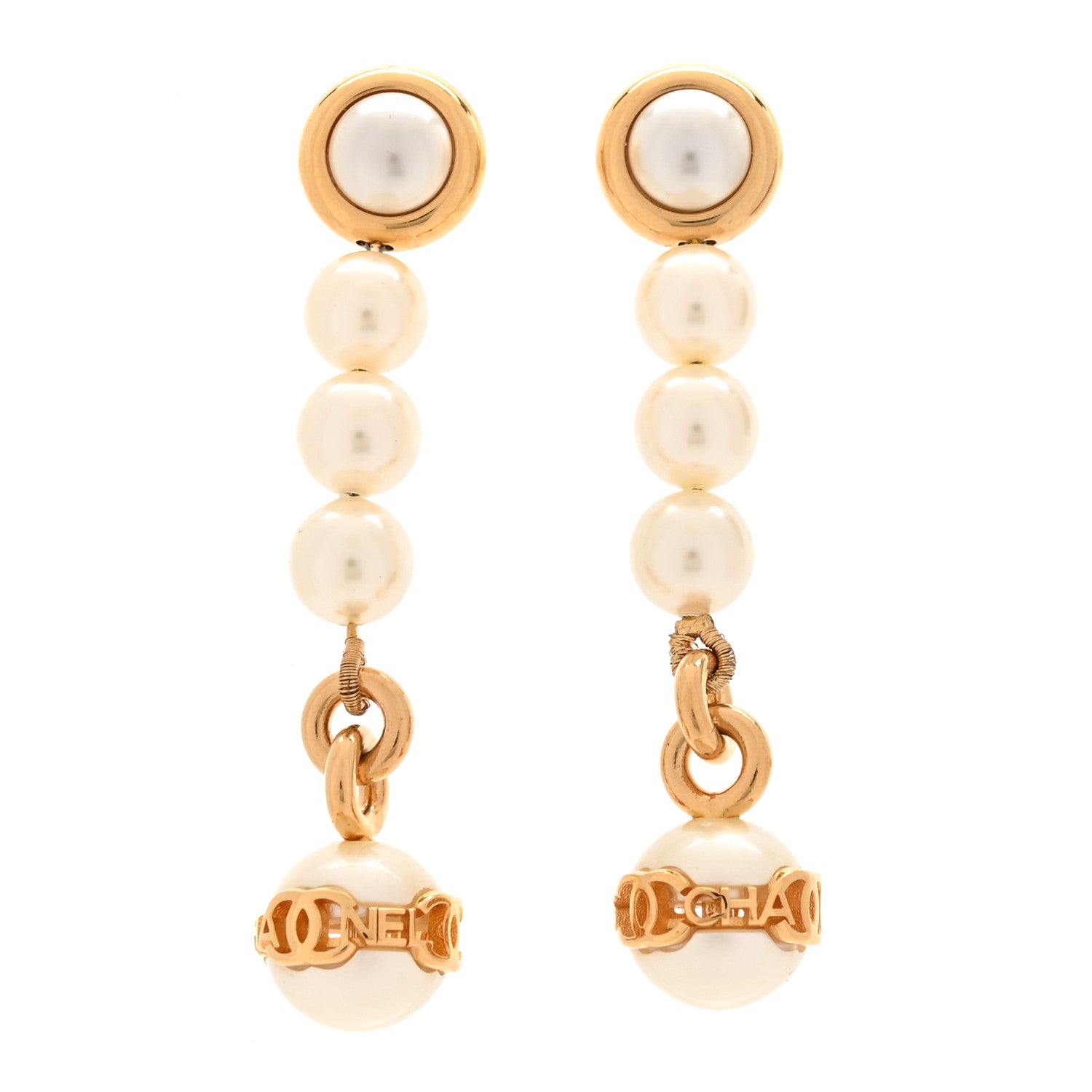 Chanel Metal Pearl CC Logo Drop Earrings White Gold 1 of 12
