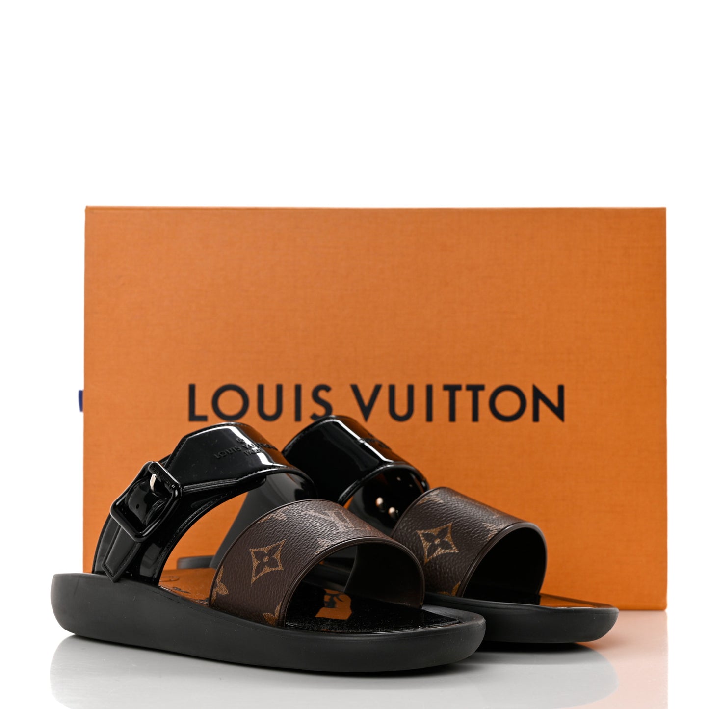 Monogram Sunbath Flat Mule Sandals 36 Black