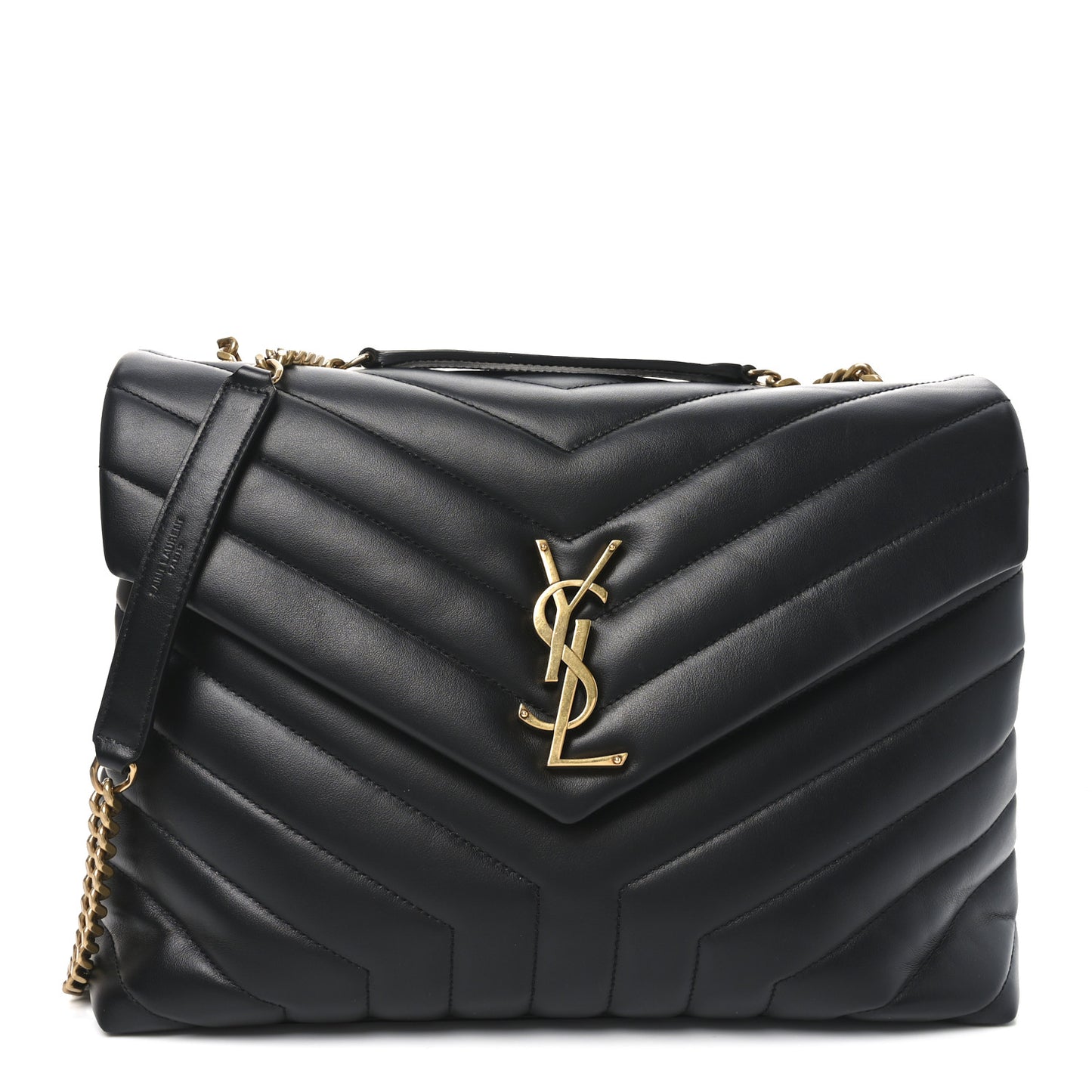 Calfskin Y Quilted Monogram Medium Loulou Chain Satchel Black