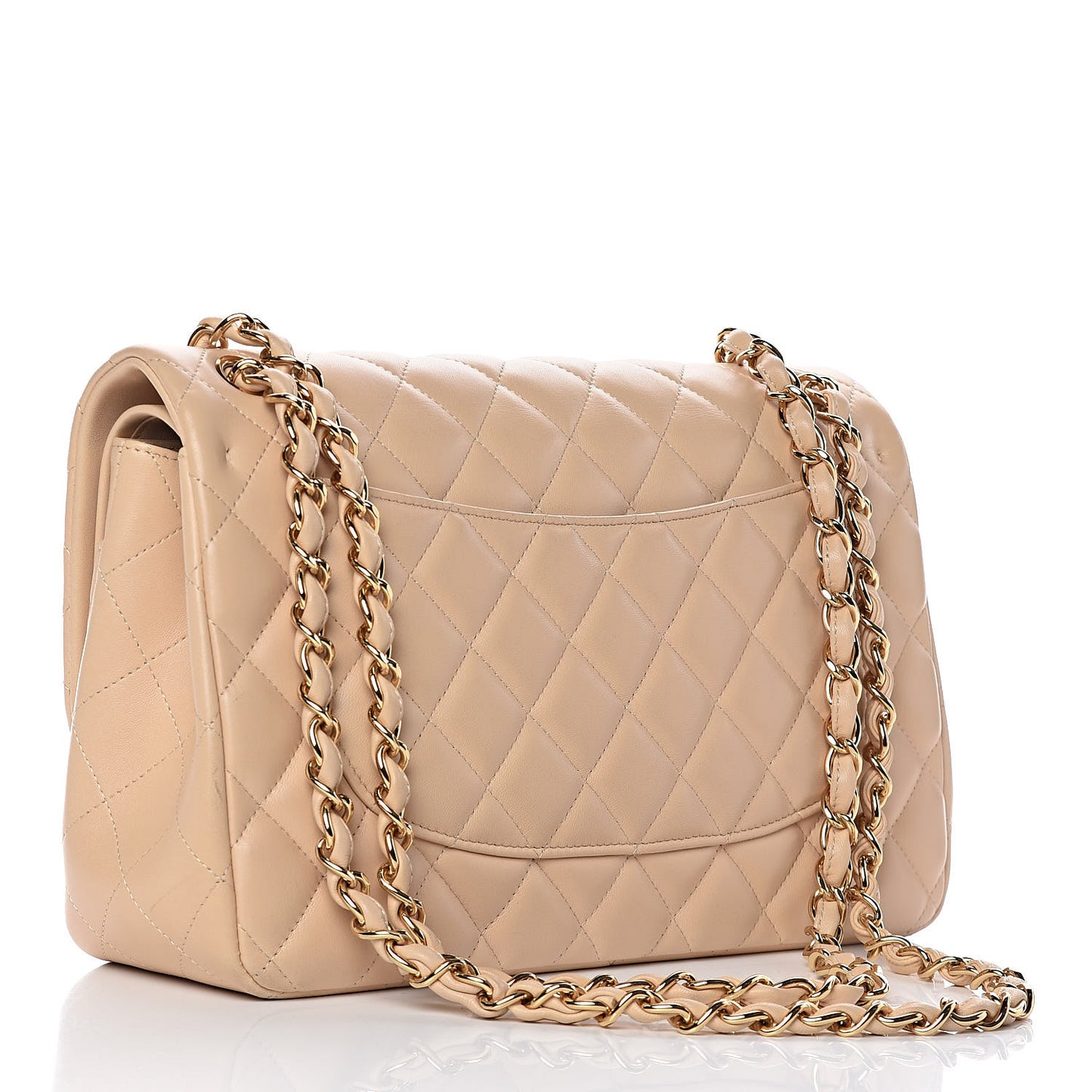 Lambskin Quilted Jumbo Double Flap Beige Clair
