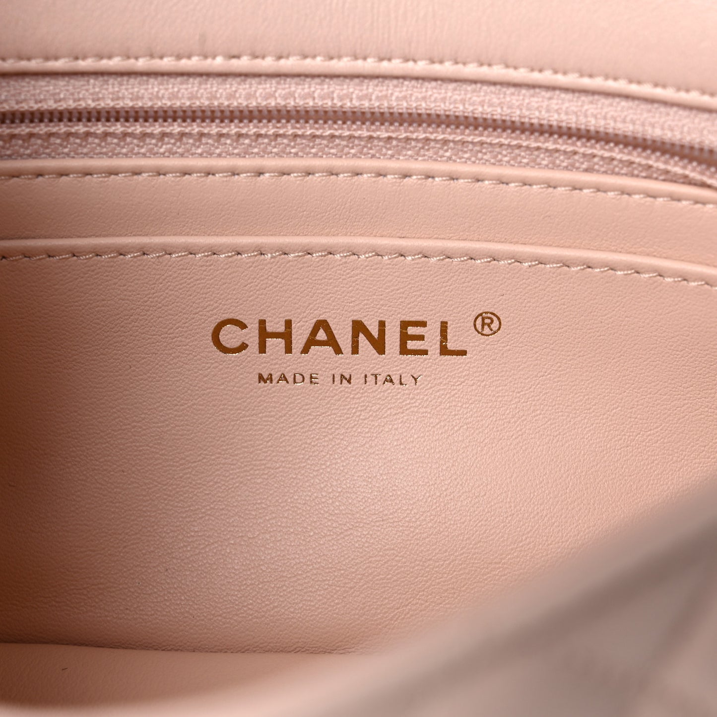 Lambskin Quilted Mini Rectangular Pearl Crush Flap Light Beige