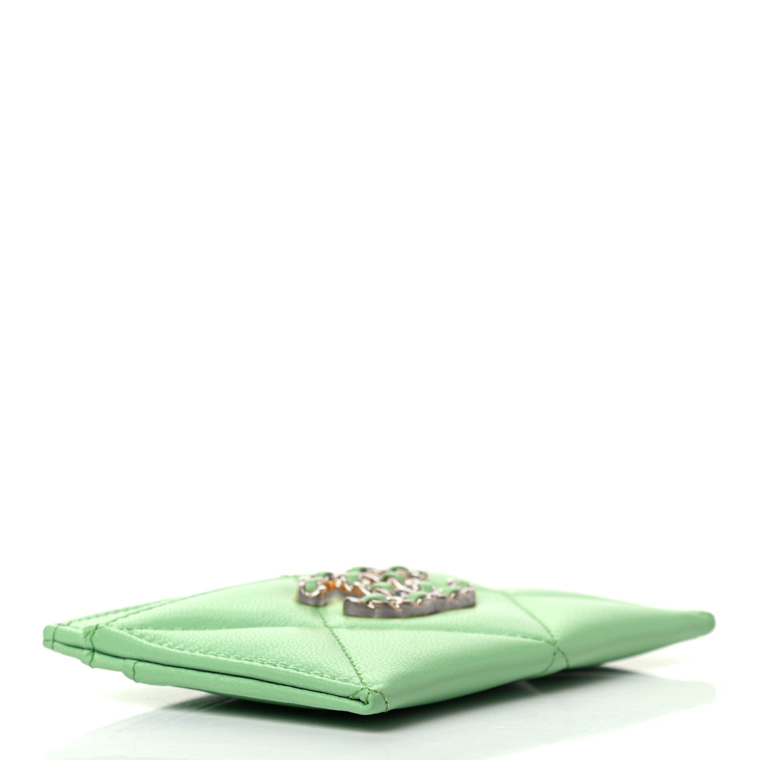 Chanel Shiny Goatskin Quilted Chanel 19 Card Holder Green 4 of 9