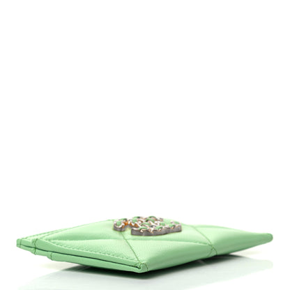 Chanel Shiny Goatskin Quilted Chanel 19 Card Holder Green 4 of 9