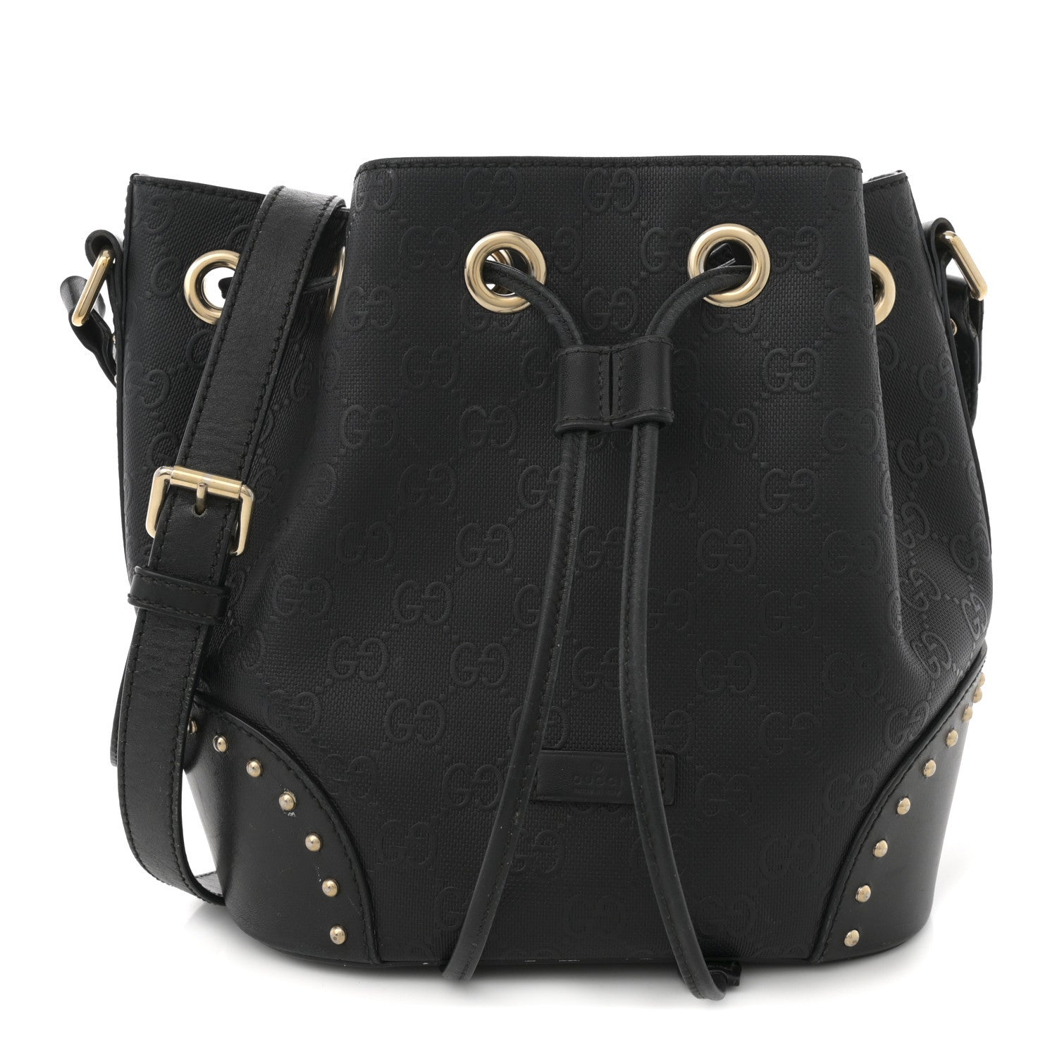 Gucci HIlary Lux GG Monogram Embossed Studded Small Bucket Bag Black 1 of 13