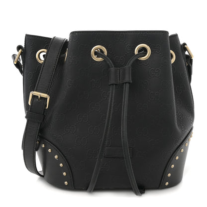 Gucci HIlary Lux GG Monogram Embossed Studded Small Bucket Bag Black 1 of 13