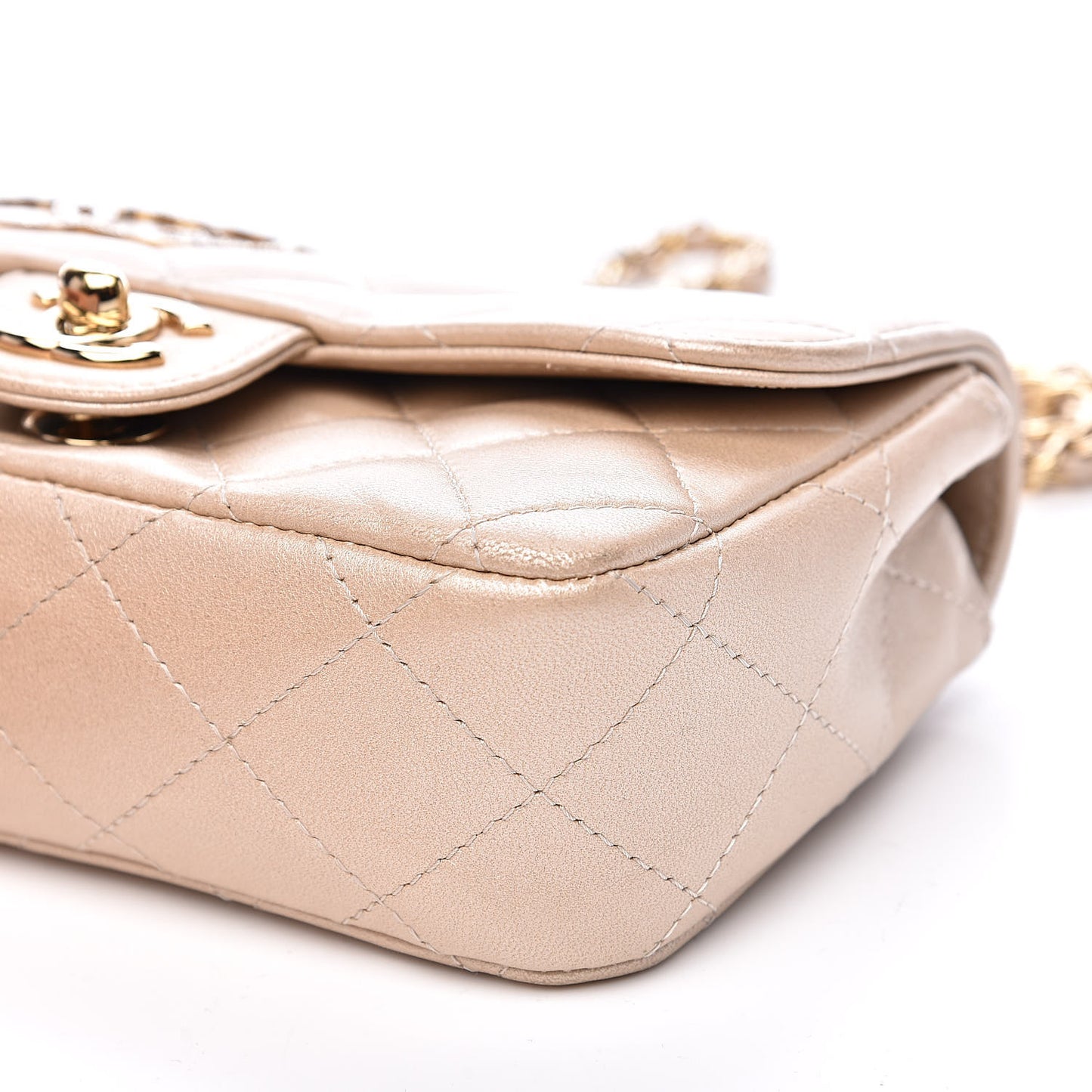 Metallic Lambskin Quilted Extra Mini V For Victory Flap Light Gold
