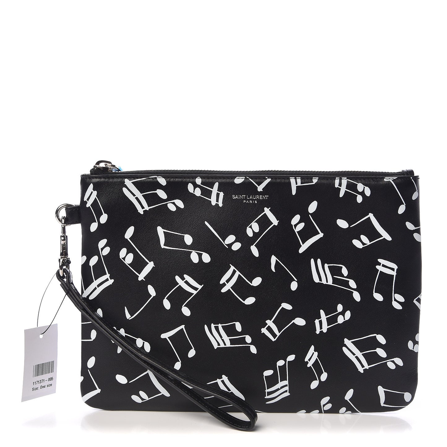 Calfskin Musical Notes Zip Pouch Black