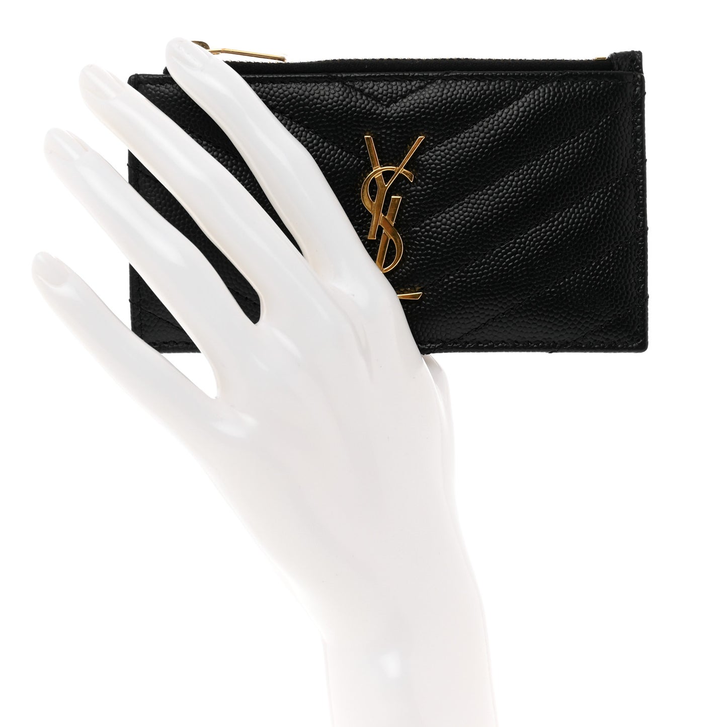 Grain De Poudre Matelasse Chevron Monogram Fragments Zippered Card Case Black