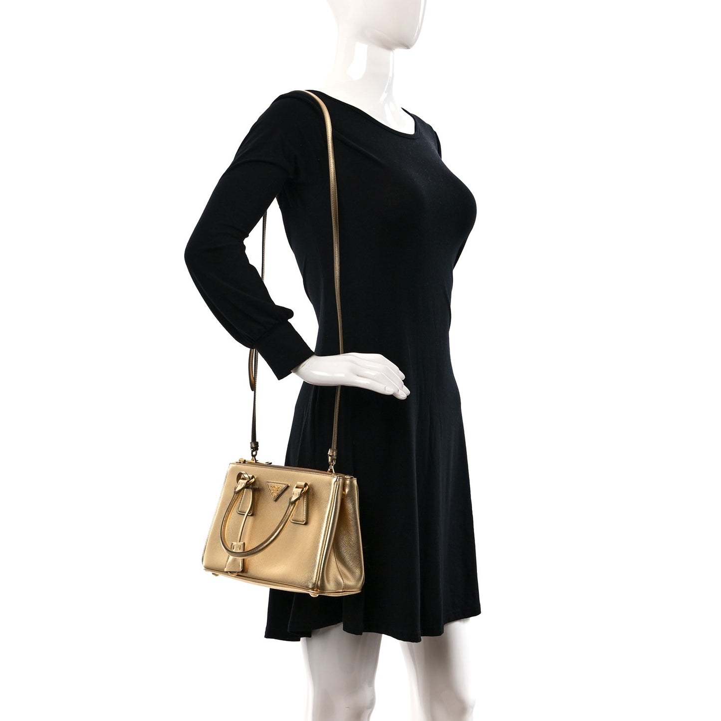 Metallic Saffiano Lux Small Galleria Double Zip Tote Platino