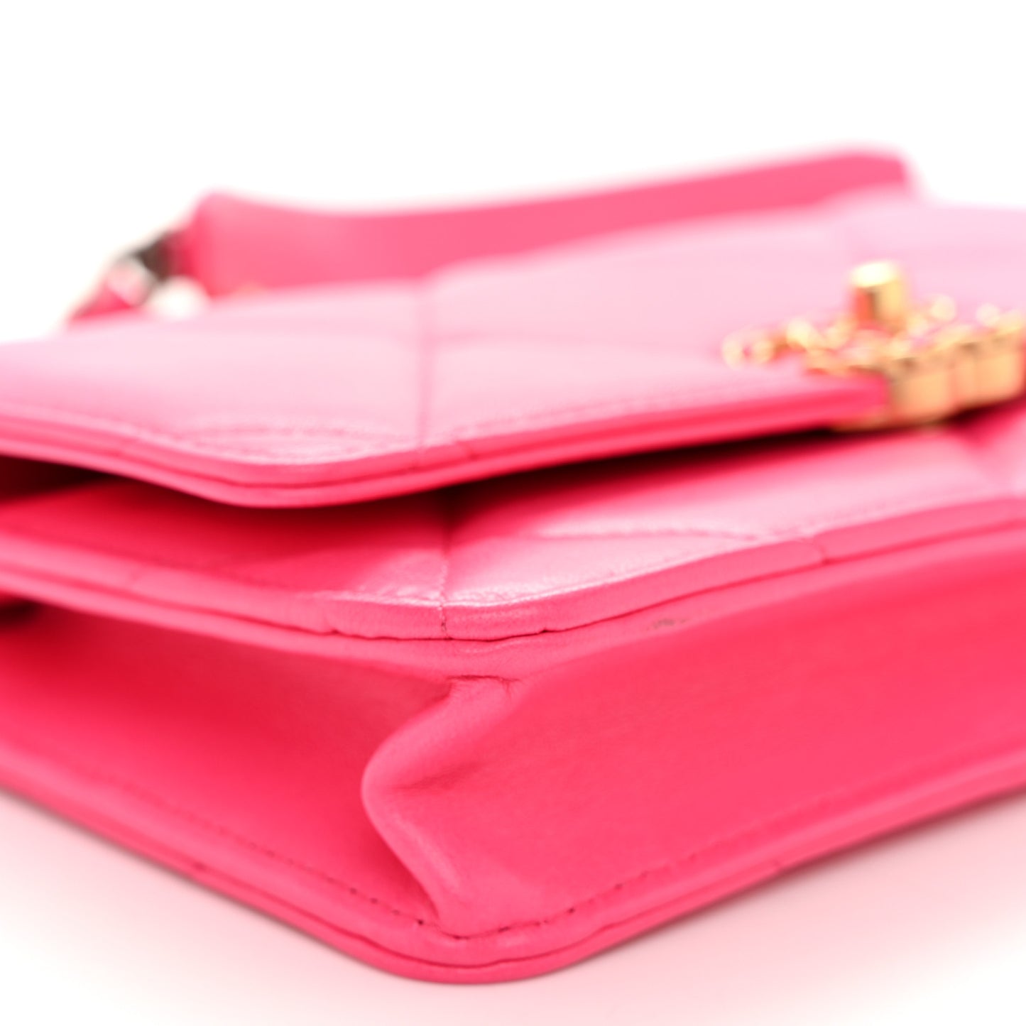 Lambskin Quilted Chanel 19 Wallet On Chain WOC Dark Pink