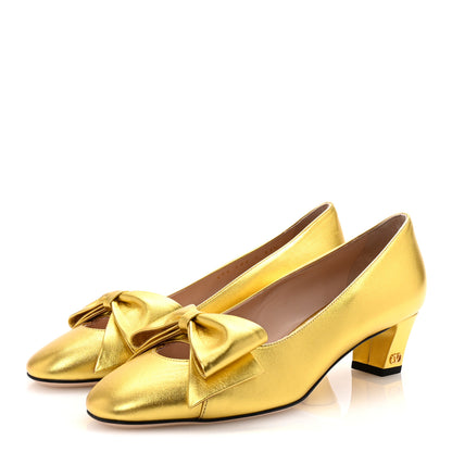 Valentino Garavani Laminated Nappa Bowow 45mm Pumps 37.5 Antique Gold 4 of 10