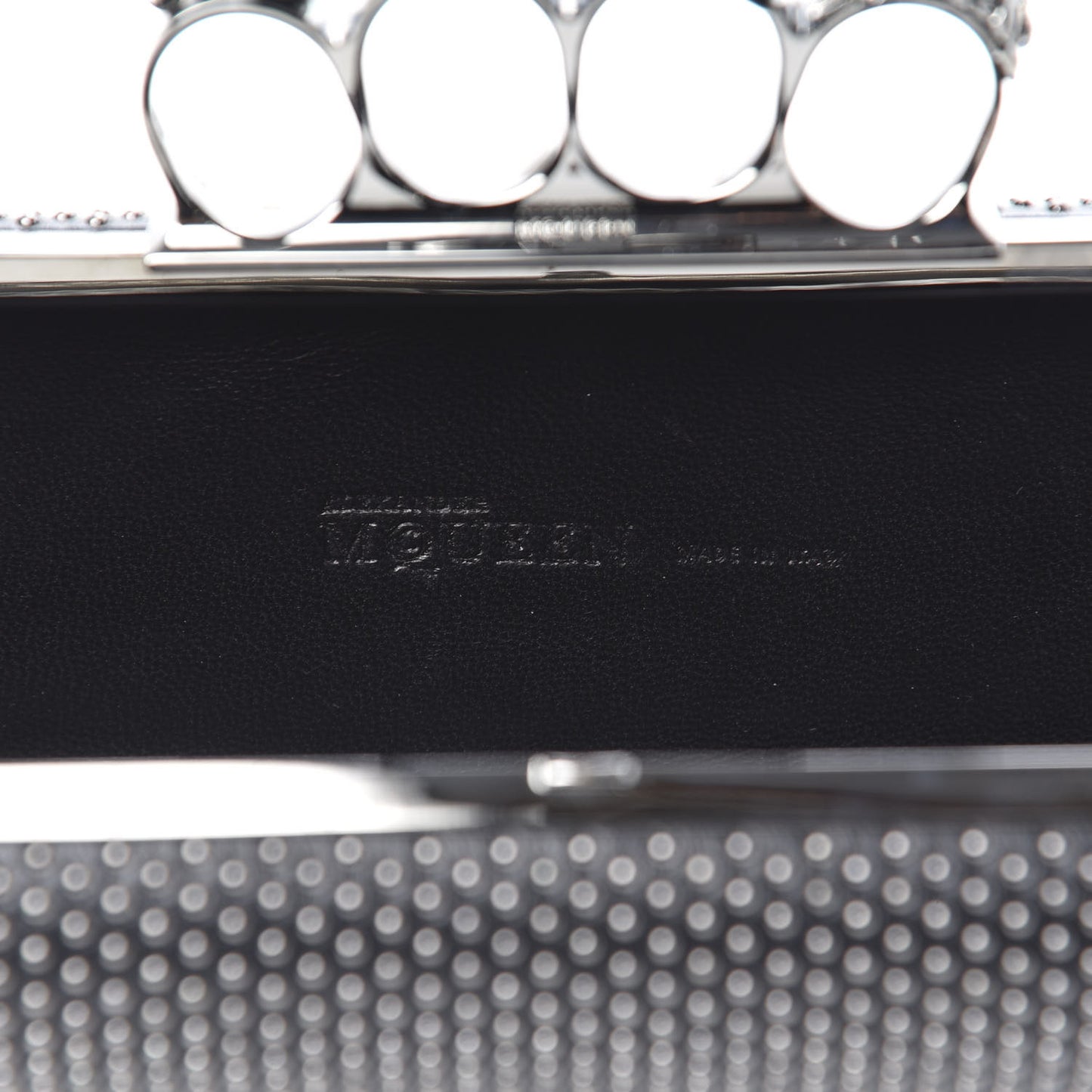 Nappa Studded Skull Knuckle Box Clutch Black