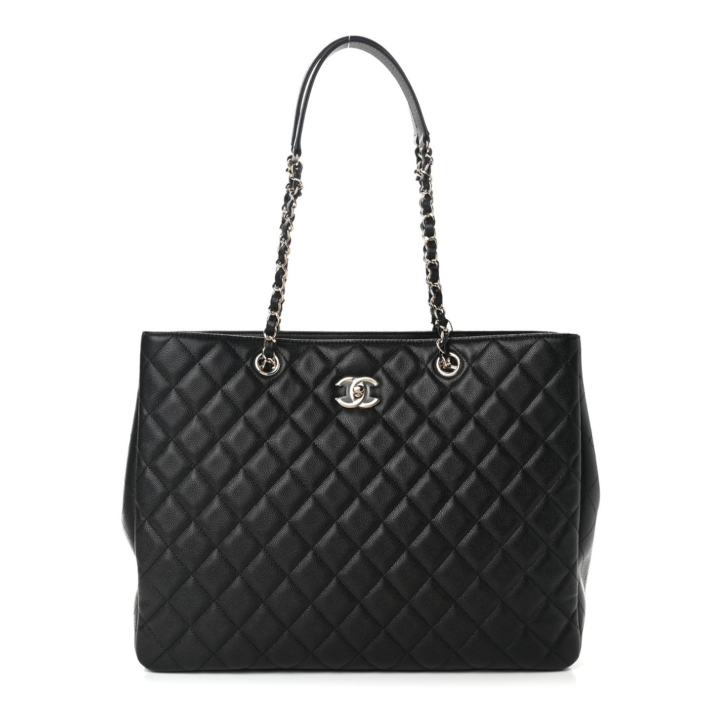 Caviar Quilted Large Shopping Tote Black