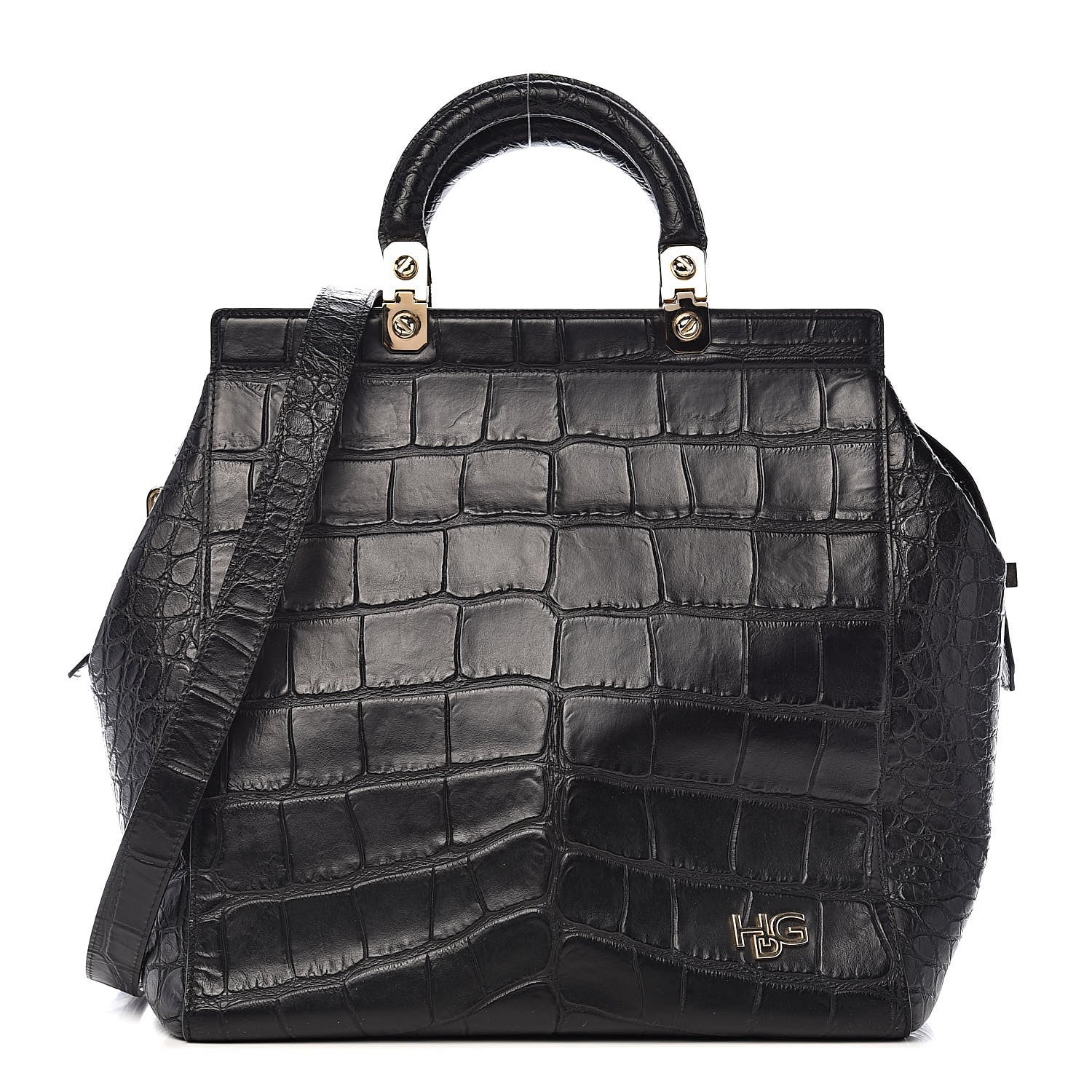 Givenchy Calfskin Crocodile Embossed Medium HDG Top Handle Bag Black 1 of 10
