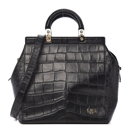 Givenchy Calfskin Crocodile Embossed Medium HDG Top Handle Bag Black 1 of 10
