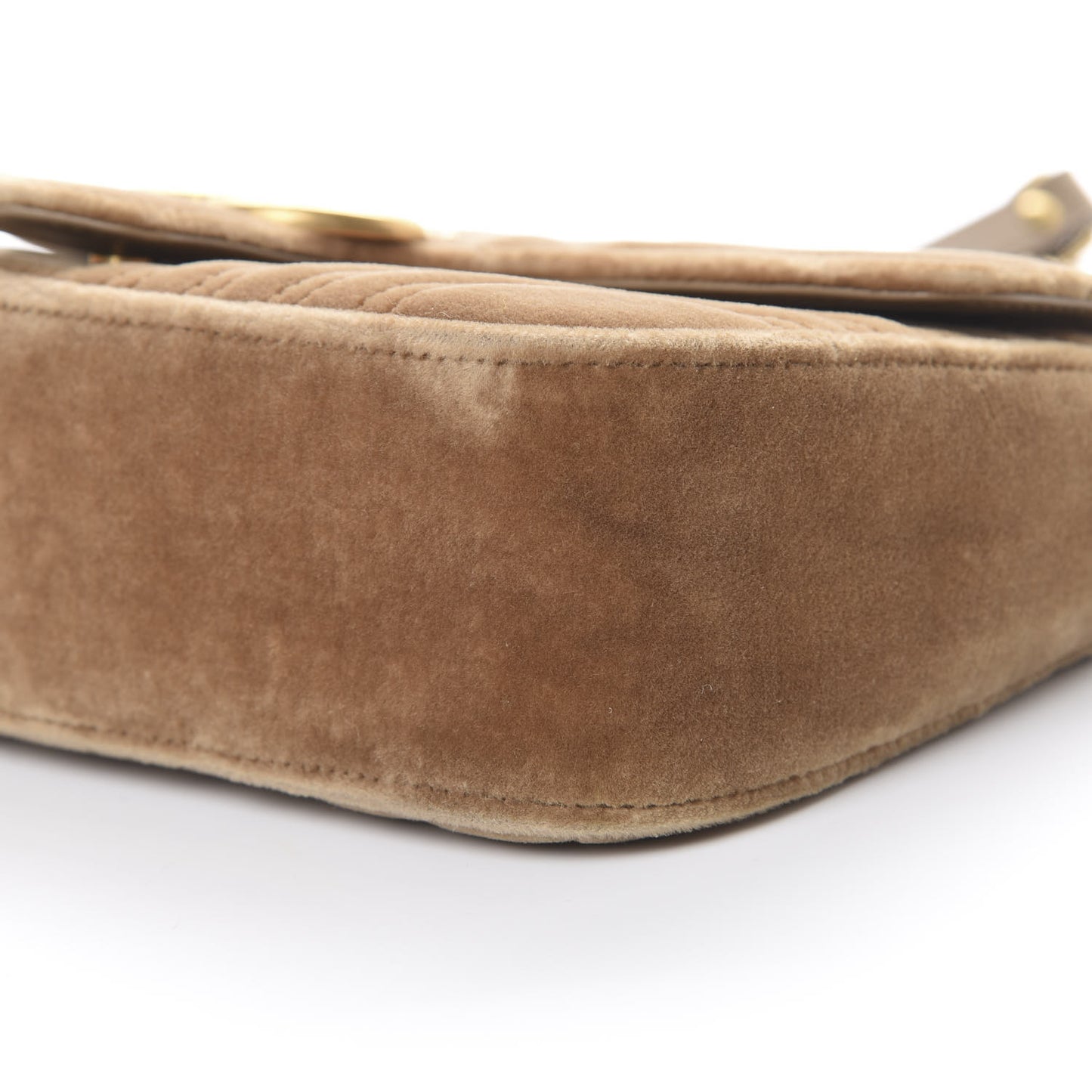 Velvet Matelasse Small GG Marmont Shoulder Bag Taupe