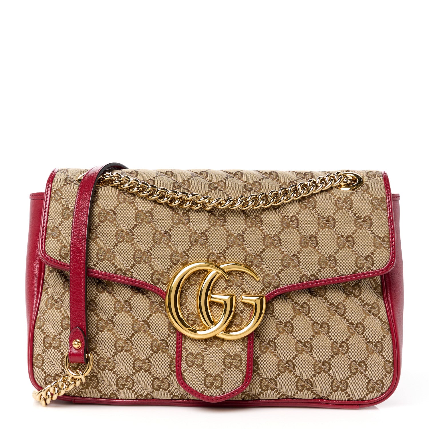 Gucci Monogram Azalea Calfskin Matelasse Diagonal Medium GG Marmont Shoulder Bag Beige Ebony New Cherry Red 1 of 11