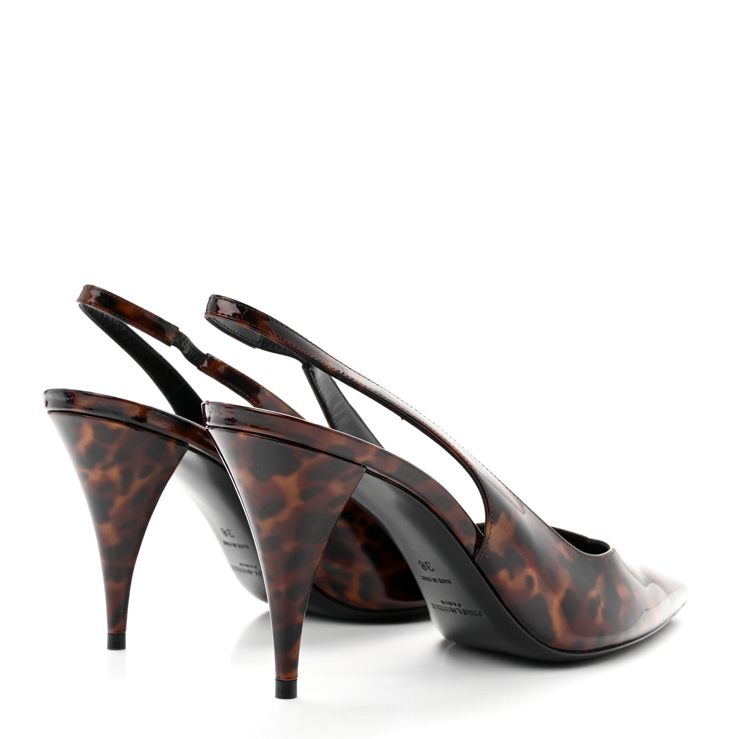 Saint Laurent Patent Kiki Tortoise Slingback 85 Pumps 38 Black 4 of 9
