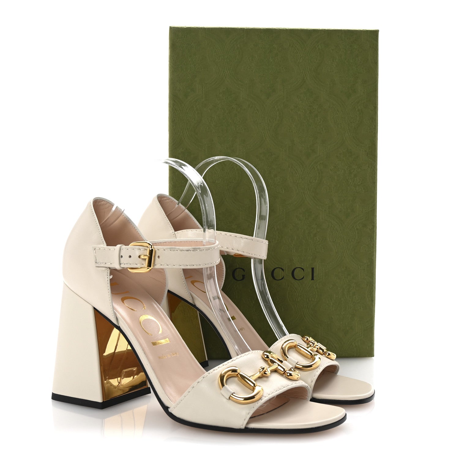 Gucci Nappa Horsebit Cross Strap 95mm Sandals 40.5 Mystic White 10 of 10